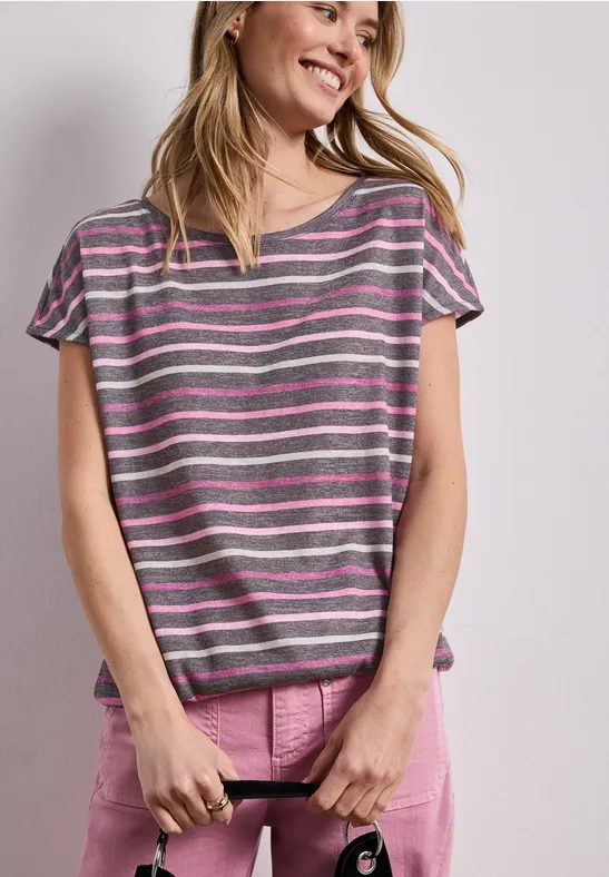 Kurzarm Shirt mit Rundhals und Streifen