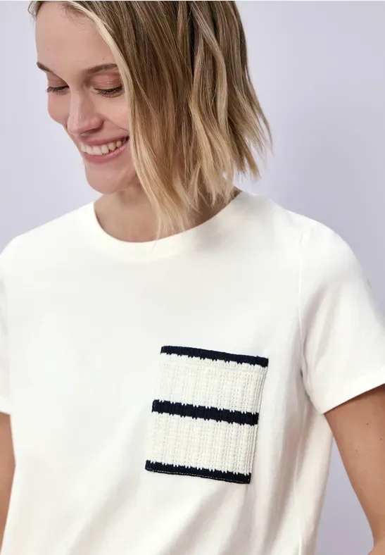 Kurzarm Shirt mit Streifen-Tasche