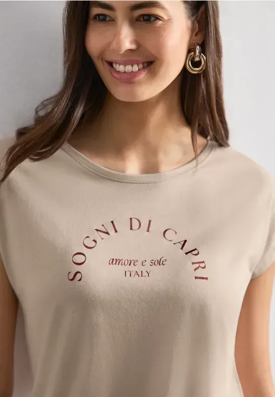 STREET ONE Shirttop Sommershirt mit Wording Artwork