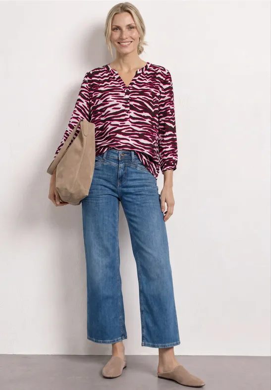 Shirt mit Split Neck und Strukturmix
