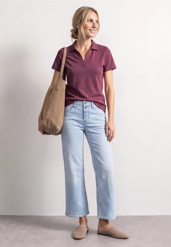 Kurzarm Poloshirt mit Split Neck