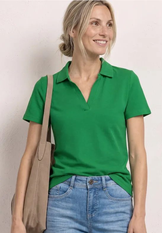 Kurzarm Poloshirt mit Split Neck