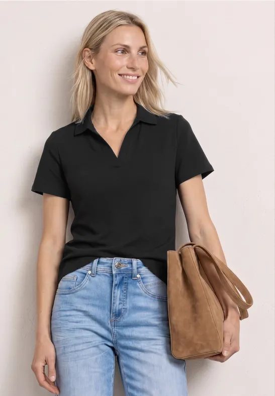Kurzarm Poloshirt mit Split Neck