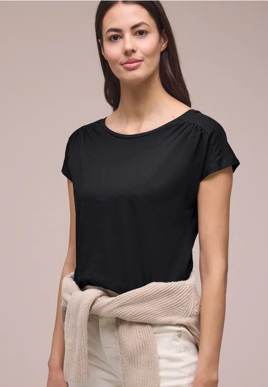 Shirt mit Rundhals und Raffung