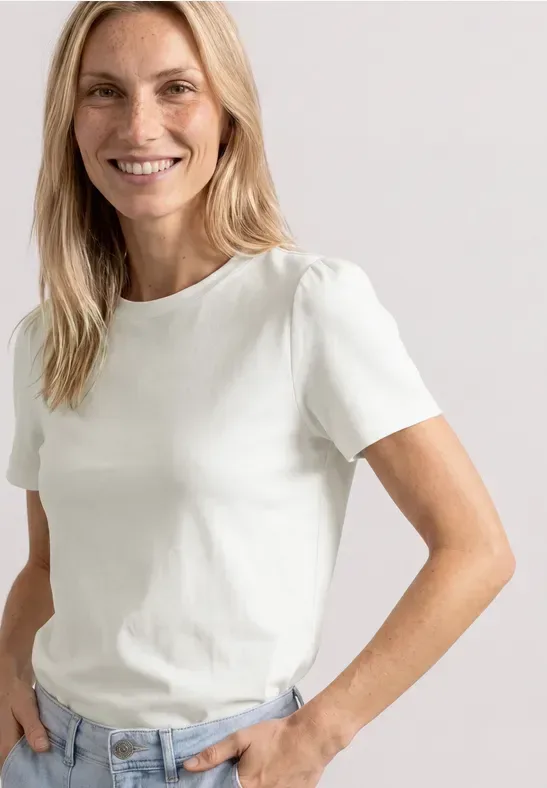 STREET ONE Kurzarmshirt Sommershirt mit feiner Raffung an den Ärmeln