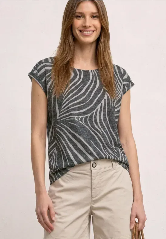 STREET ONE Shirttop Sommershirt im Ausbrenner-Look/mit Allover-Print