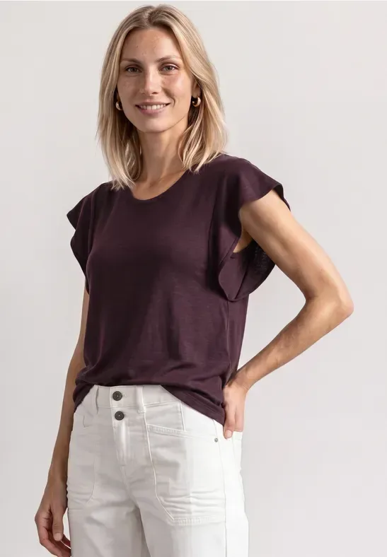 STREET ONE Shirttop Sommershirt mit kurzen Volant-Ärmeln