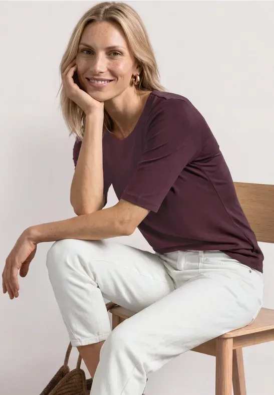 STREET ONE Kurzarmshirt Sommershirt mit Rundhals - Unifarbe