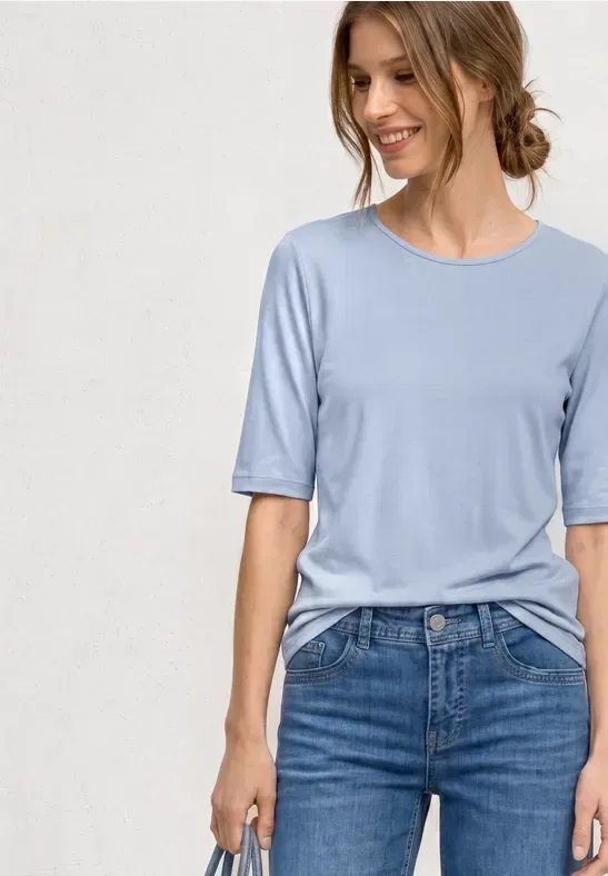 STREET ONE Kurzarmshirt Sommershirt mit Rundhals - Unifarbe