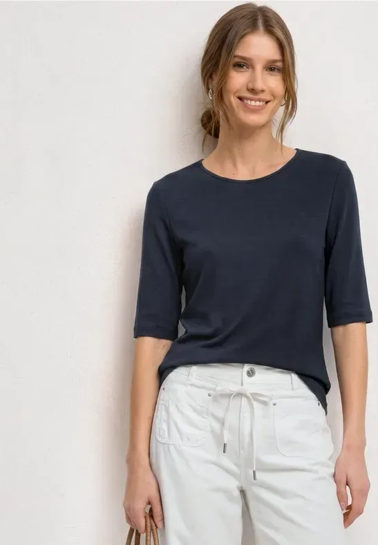 STREET ONE Kurzarmshirt Sommershirt mit Rundhals - Unifarbe