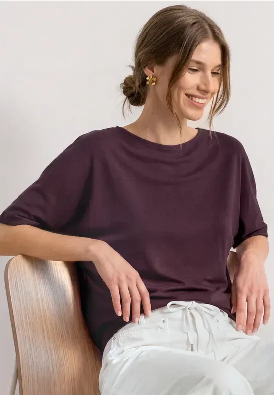 STREET ONE Rundhalsshirt Sommershirt mit Boat Neck und Elastikbund
