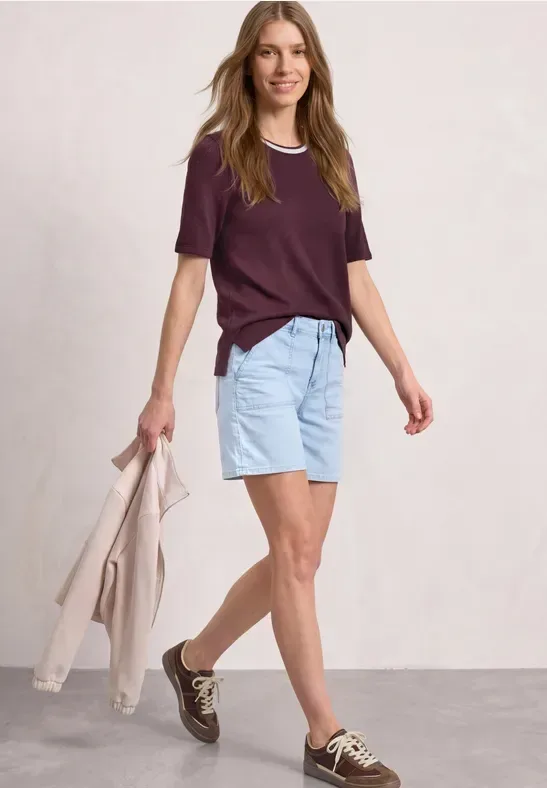 STREET ONE Kurzarmshirt Kurzarm Sommershirt im Strick-Look mit Rundhals