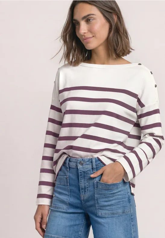 Langarm Shirt mit Streifen und Knöpfen