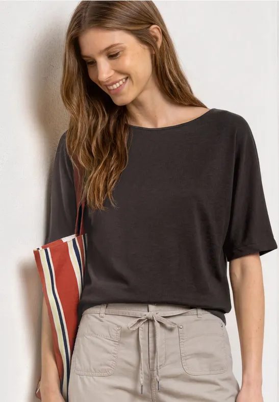 Basic Shirt mit Boat Neck und Elastikbund
