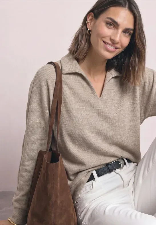 Langarm Poloshirt im Melange-Look