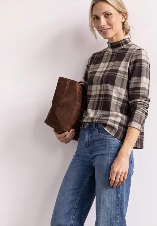 Langarm Shirt mit Turtle Neck und Karomuster