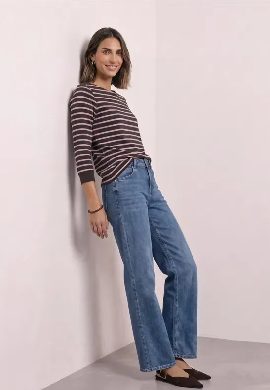 3/4-Arm Shirt mit Boat Neck und Streifen