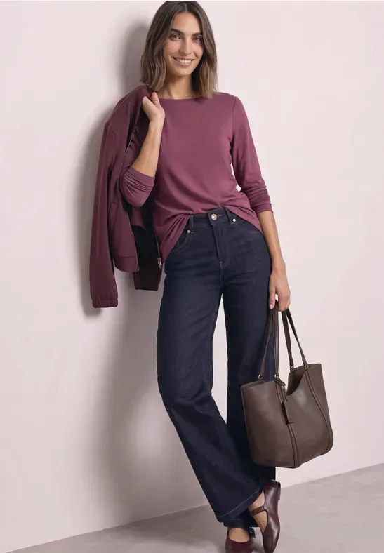 Langarm Shirt mit U-Boot-Ausschnitt