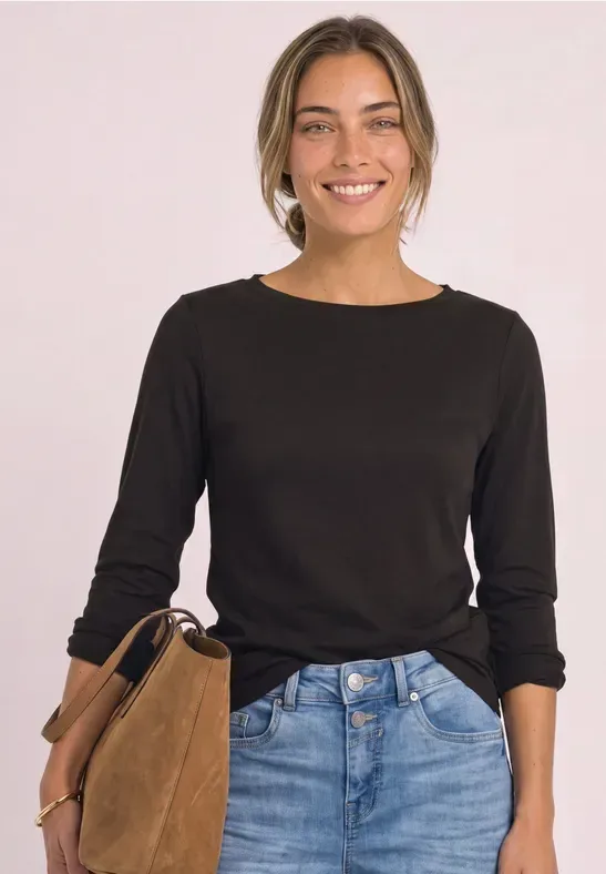 Langarm Shirt mit U-Boot-Ausschnitt