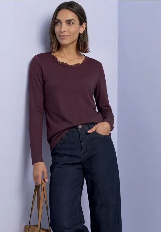 Langarm Shirt mit Rundhals und Spitze