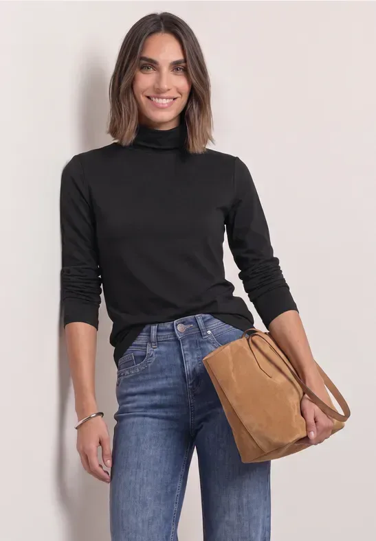 Langarm Shirt in Unifarbe mit Rollkragen
