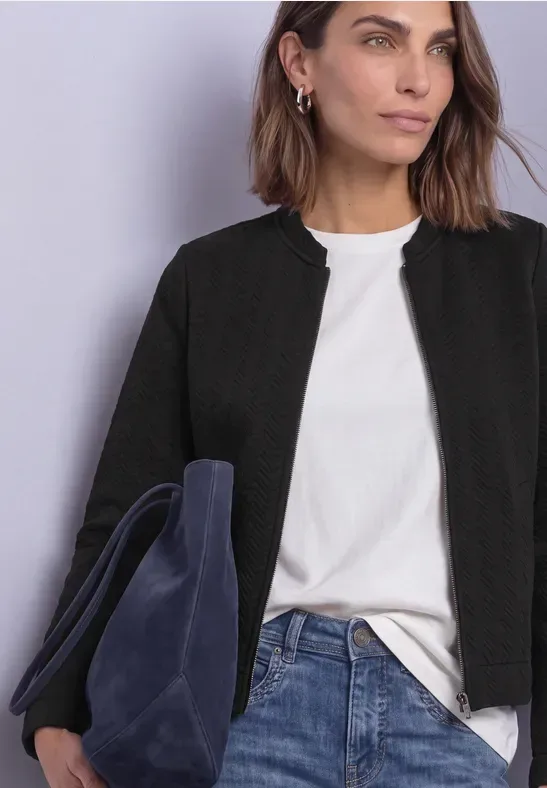 Leichte Sweatjacke mit Struktur und Zipper