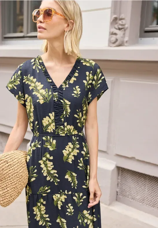 Midi-Kleid mit V-Neck und Volants