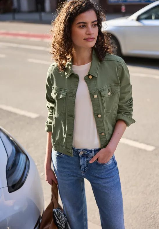 Jeansjacke mit Knöpfen im Cropped Fit