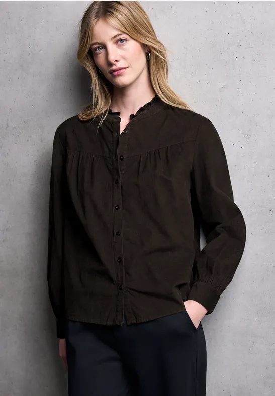 Cordbluse mit Rüschendetails