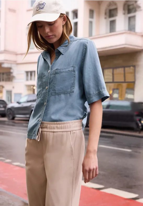 Kurzarm Bluse im Washed