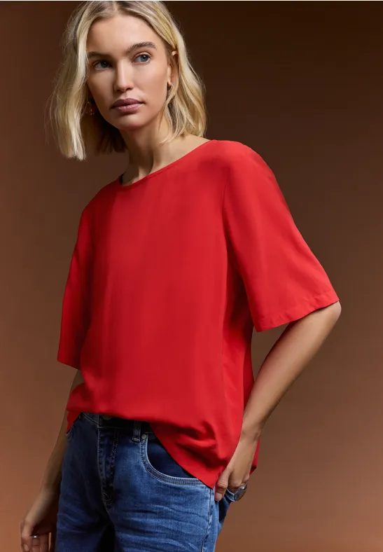Kurzarm Bluse mit Rundhals in Unifarbe