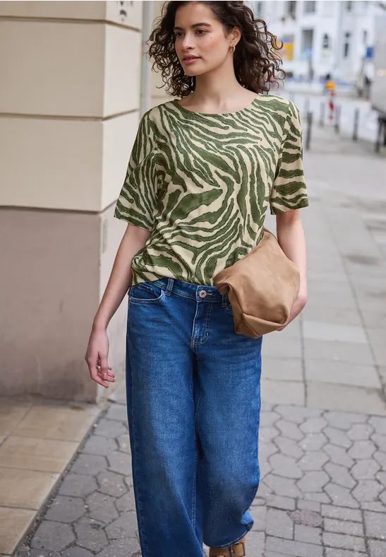 Kurzarm Bluse mit Rundhals und Print