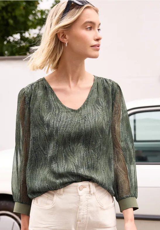 Langarm Bluse mit V