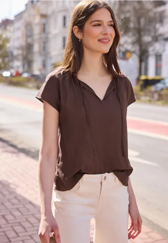Dropped Shoulder Bluse mit Split Neck