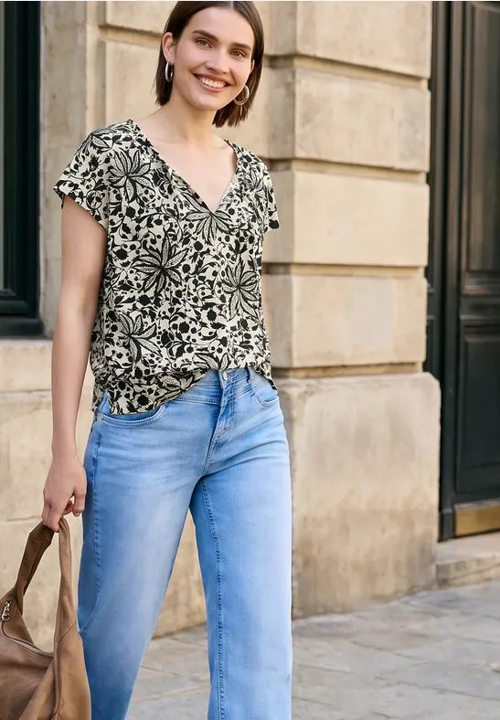 Dropped Shoulder Blusenshirt mit Bändern