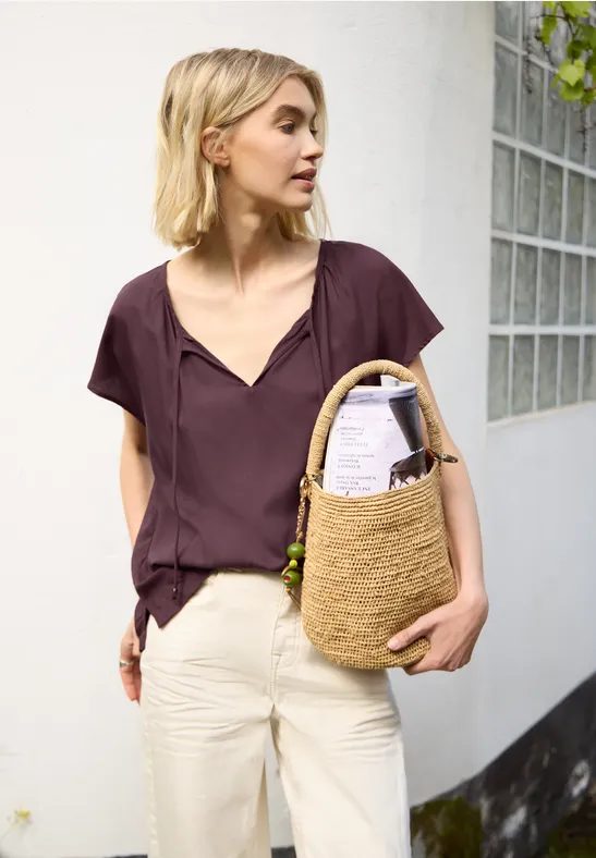 Dropped Shoulder Blusenshirt mit Bändern