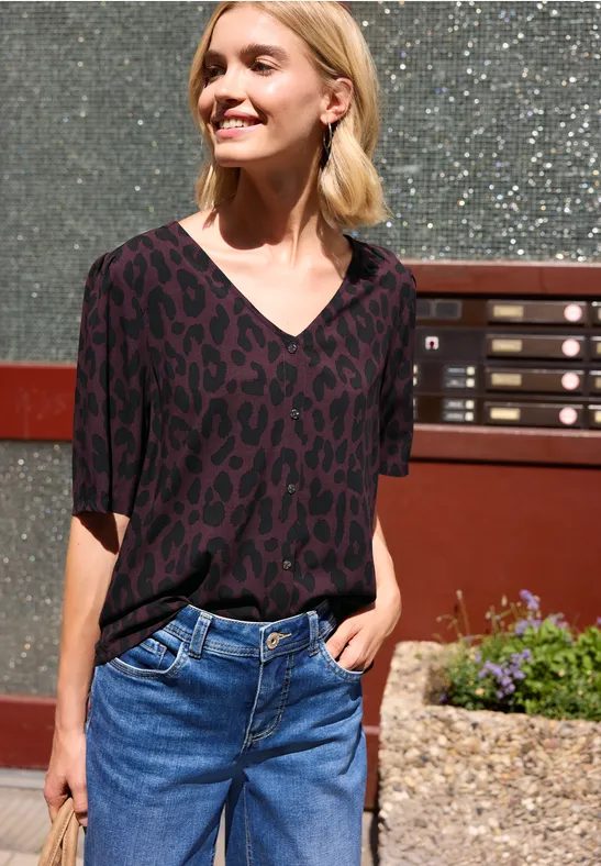 Kurzarm Bluse mit V