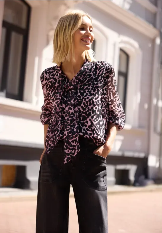 Langarm Bluse aus Chiffon mit Schleife