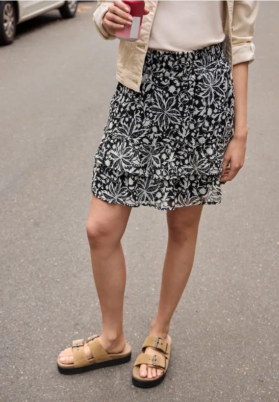 Knielanger Rock aus Chiffon mit Volants