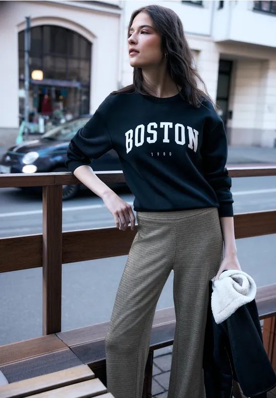 Melierte Wide Leg Hose