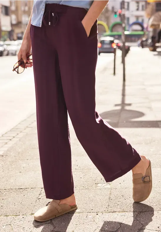 Mid Waist Wide Leg Hose mit Struktur