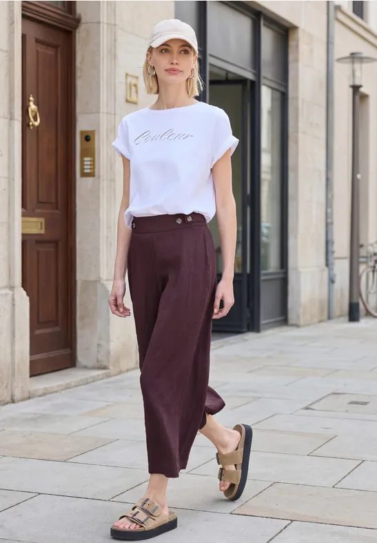 7/8 Mid Waist Wide Leg Hose im Leinen
