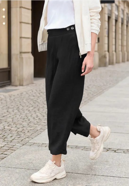 7/8 Mid Waist Wide Leg Hose im Leinen