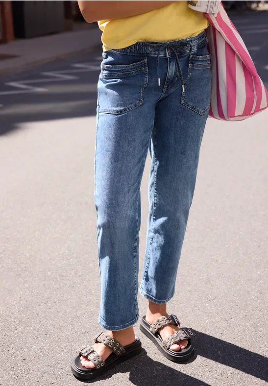 Straight Leg Jeans mit Elastikbund