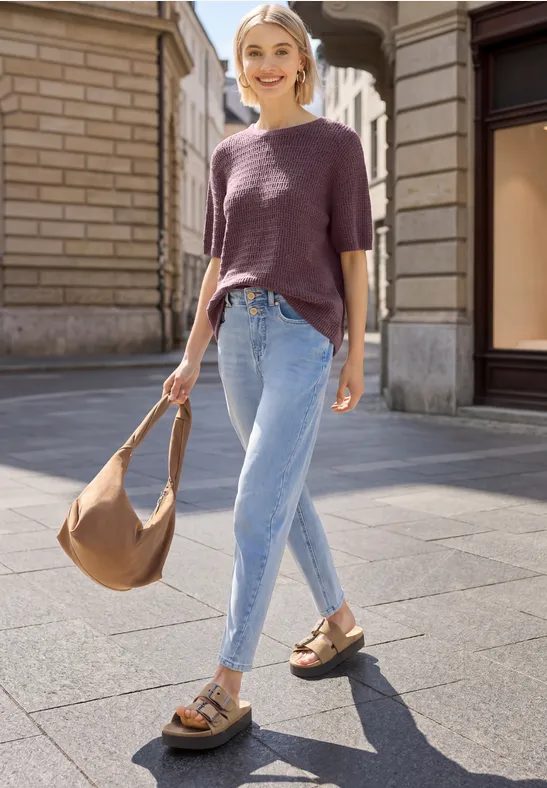 Kurzarm Pullover mit Lochmuster