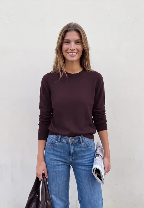Pullover mit Rundhals in Unifarbe