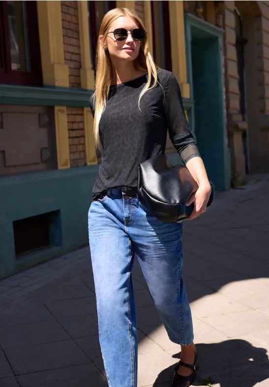 Langarm Shirt aus Mesh mit Print