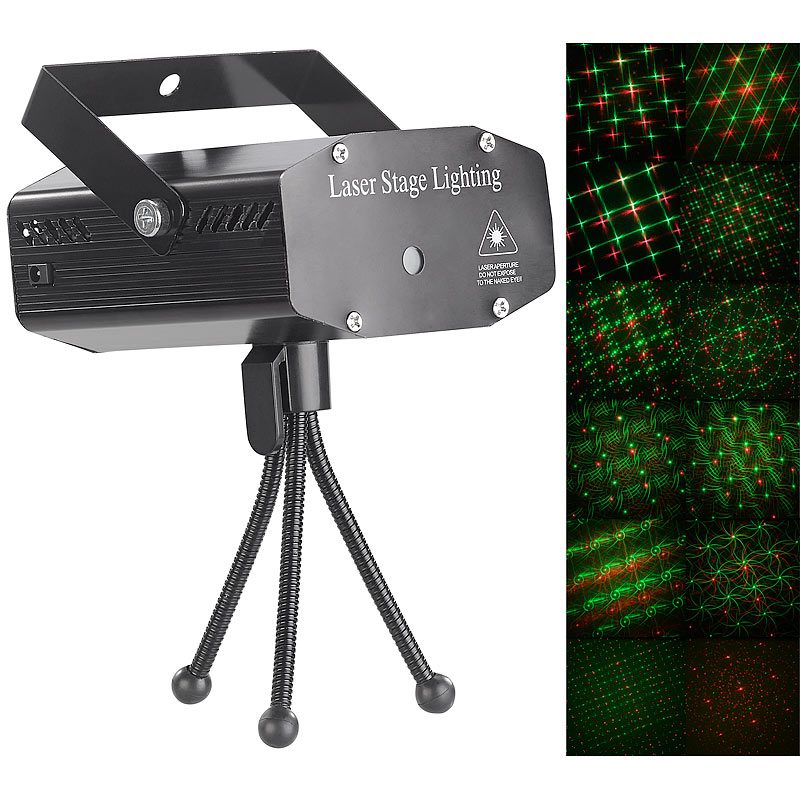 Indoor-Laser-Projektor mit 12 Leuchtmustern, Sound-Steuerung, grün/rot / Lampen