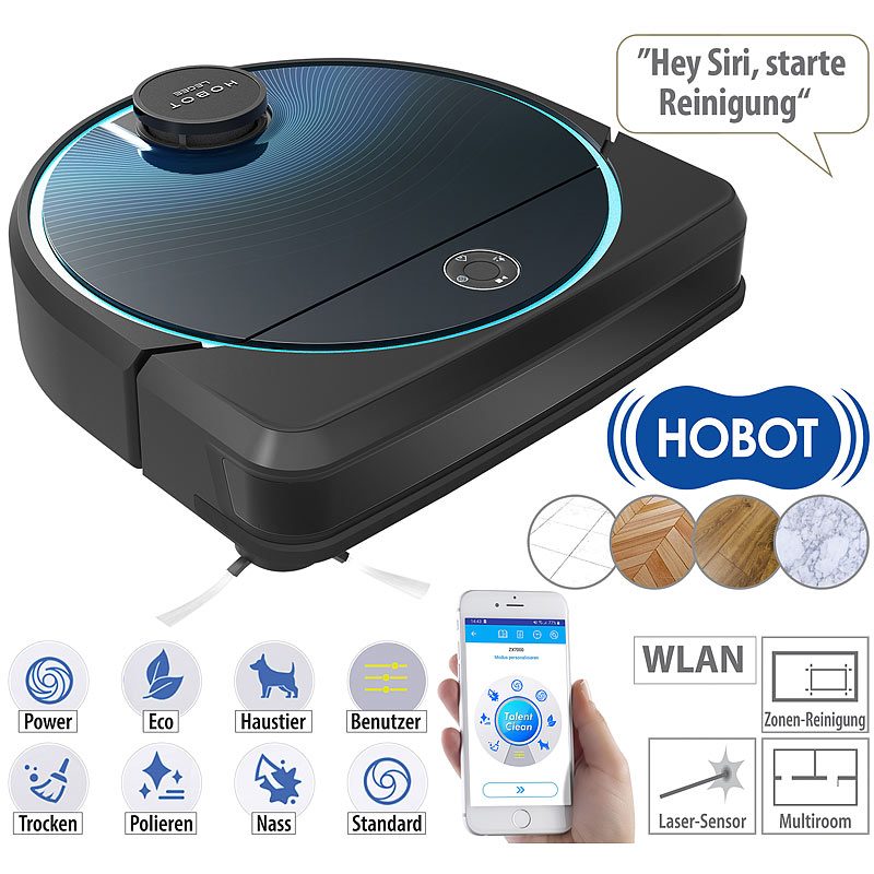 Multiroom-Saug- und Wisch-Roboter mit WLAN, App und 8 Reinigungs-Modi / Saugroboter