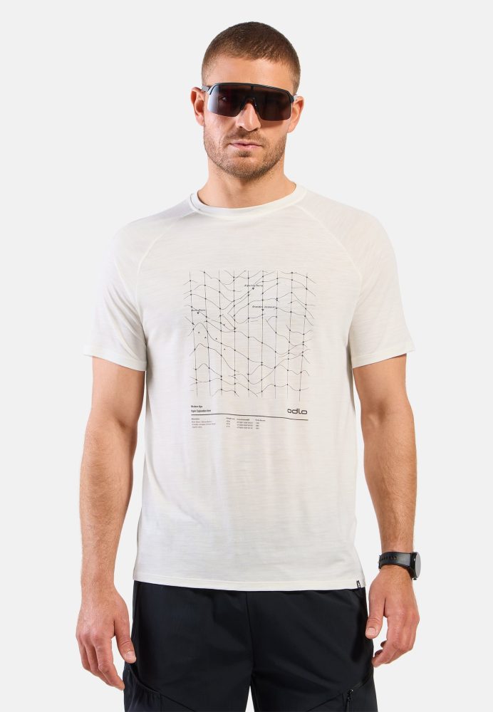 Odlo Merino Tencel Hyper Map T-Shirt für Herren - Wandern, Casual Comfort - beige, XL